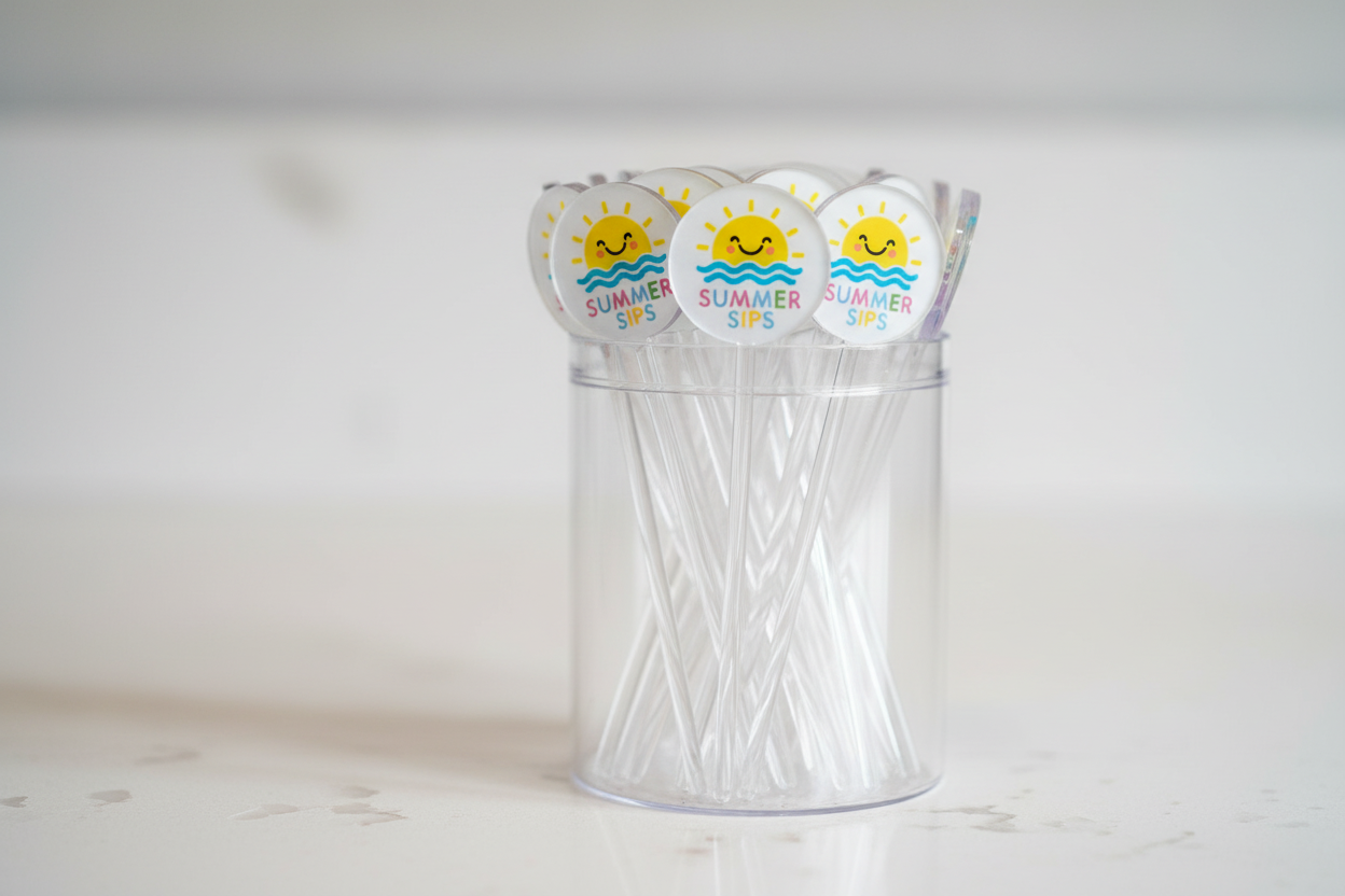 Full Color Printed Initial 7" Clear Drink Stirrers