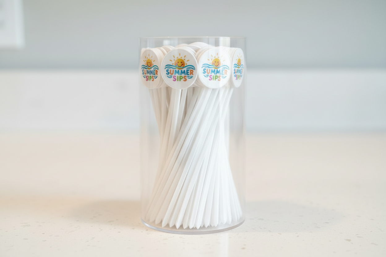 Full Color Printed Initial 7" White Drink Stirrers