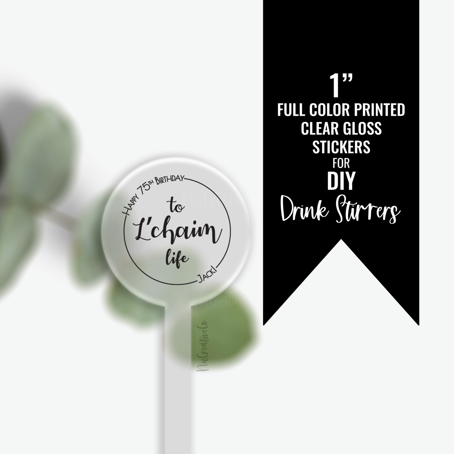 Full Color Printed Clear Gloss Drink Stirrer Sticker