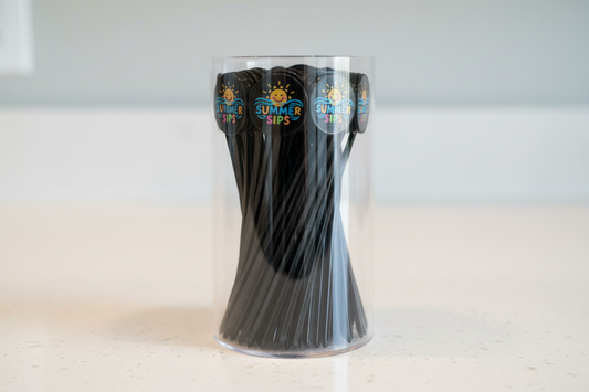 Full Color Printed Initial 7" Black Drink Stirrers